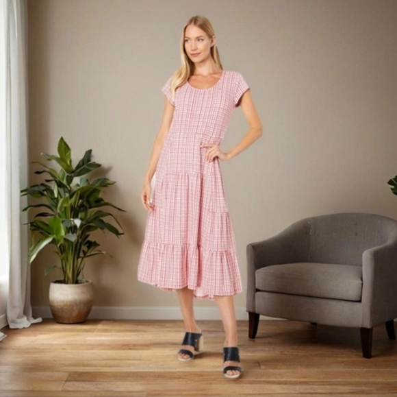 Tommy Hilfiger dress dot tiered print white and red hi low skirt midi si… - Picture 4 of 15